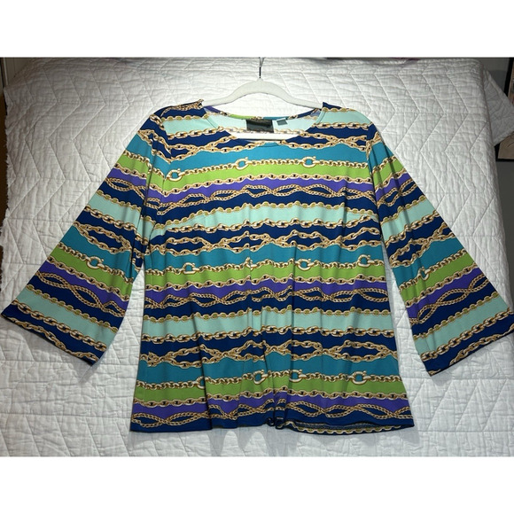 Bob Mackie Tops - Bob Mackie Wearable Art Womens Blouse Multicolor Chain Long Sleeve Stretch M